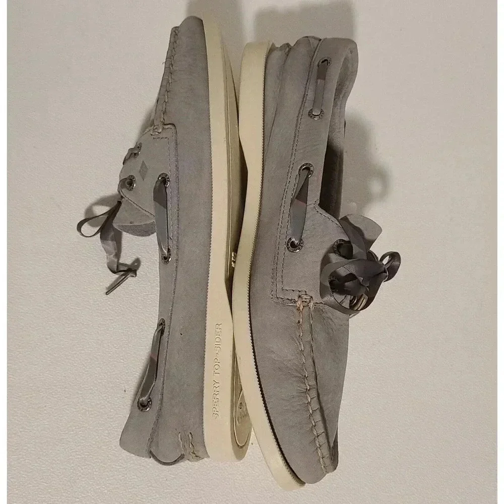 SPERRY Top Sider Suede Boat Shoes GRAY With Ribbon Laces Women’s SZ 9 M - Picture 6 of 8